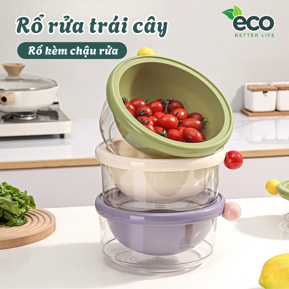 Rổ Rửa Trái Cây 2 Lớp Thoát Nước Nhanh, Rổ Kèm Chậu Rửa Rau Củ, Rổ Vo ...