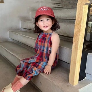 Áo liền quần kẻ sọc cho bé gái phong cách Hàn Quốc, mùa hè dễ thương với đuôi thỏ, quần yếm cho bé gái