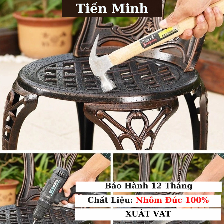 Bộ bàn ghế ban công ngoài trời Nhôm đúc Bàn ghế sân vườn ngoài trời Tròn mặt bàn đá gốm đẹp - TM40