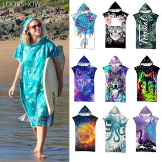 LOOKSHOW Khăn đi biển có mũ trùm đầu in hình cho người lớn Trẻ em Bể bơi khô nhanh Khăn tắm Poncho có áo choàng tắm B4J9