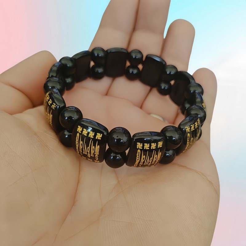 Mã Não Sáu Xương Rồng Mantra Đôi Hàng Vòng Tay Nam Nữ Cặp Đôi Obsidian Vòng Tay Hàng Vuông Mạ Vàng Vòng Tay