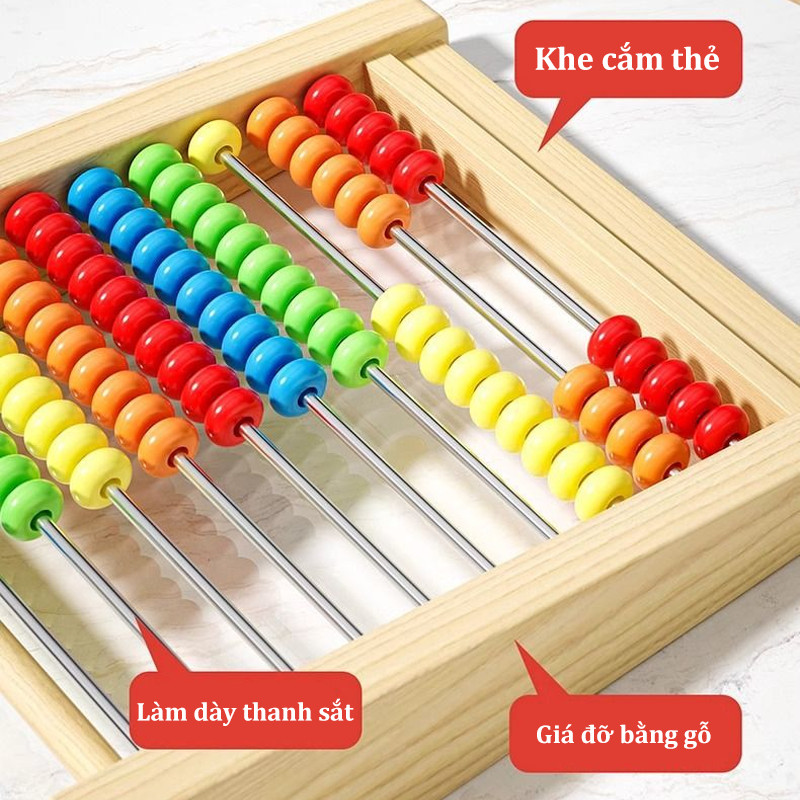 Bảng tính học toán bằng gỗ bảng tính hạt gỗ cho bé từ 3-6 tuổi giúp bé học toán và nhận biết màu sắc,Đồ chơi trí tuệ
