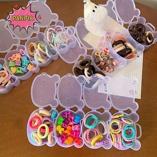 PNPIA Dây Cao Su Kẹp Tóc Bốn Mảnh Hộp Bảo Quản Gấu Trong Suốt Hộp Nhựa Bông Tai Trang Sức Đa Lưới Phân Loại Bao Bì Hộp Boutique