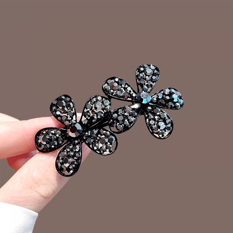 MAUROPOLI Kẹp tóc hoa đính kim cương giả đen cao cấp, kẹp mùa xuân, kẹp nửa đầu cho nữ