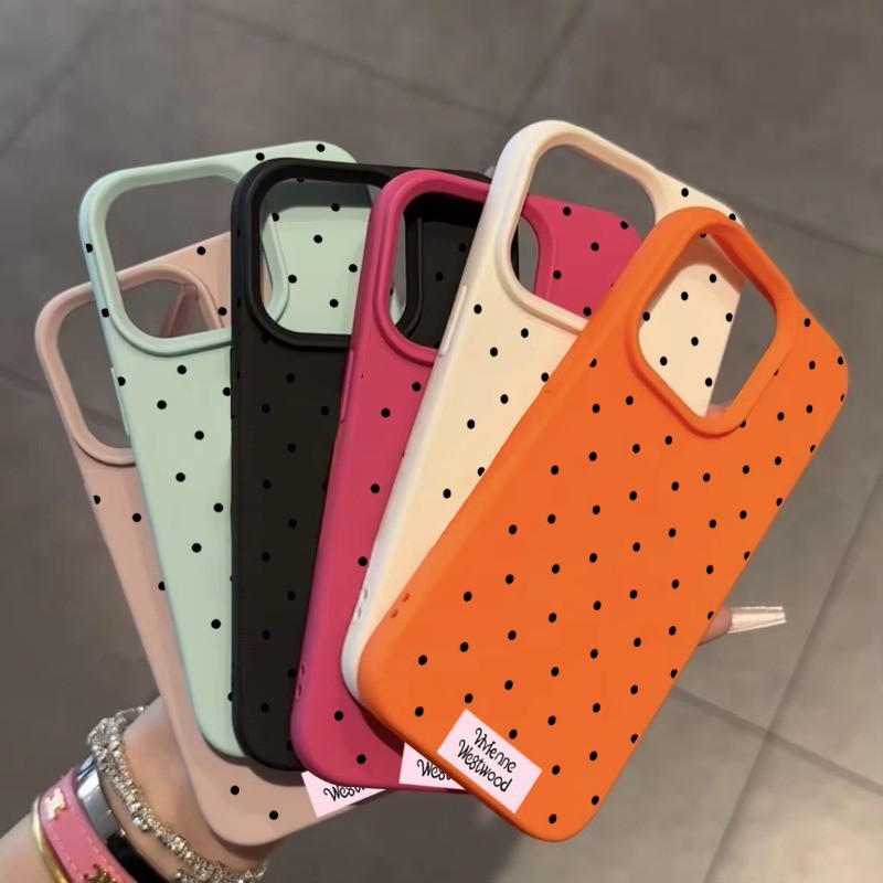 Ốp Silicon Họa Tiết Chấm Tròn Màu Đen Cho iPhone 16 15 Pro Max 14 Plus 13 12 11 XS Max X XR Bìa Mềm