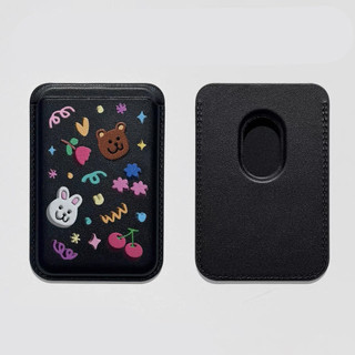Ốp bảo vệ thẻ họa tiết hình chú thỏ graffiti dễ thương Hàn Quốc cho iPhone 15pro 15promax 14 14promax 14pro 16 pro max 16 plus màu đen