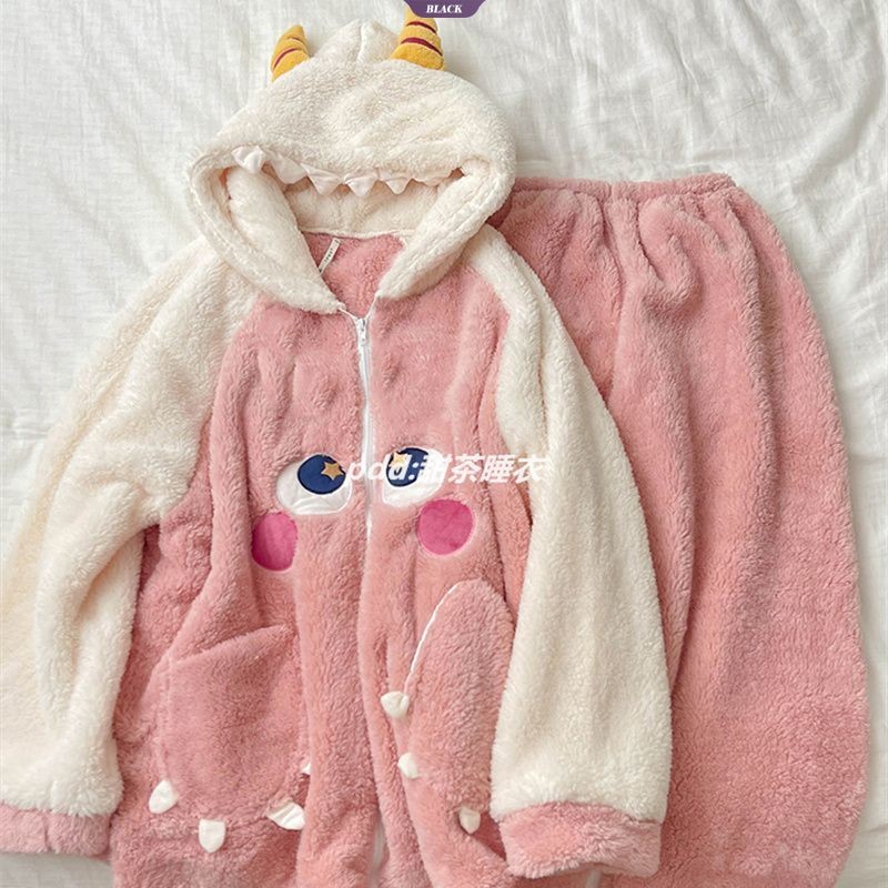 Ins Wind Hatsune Miku Coral Velvet Bộ Đồ Ngủ Nữ Thu Đông Dày Và Đệm Ấm Áp Flannel Loungewear Suit [BL]