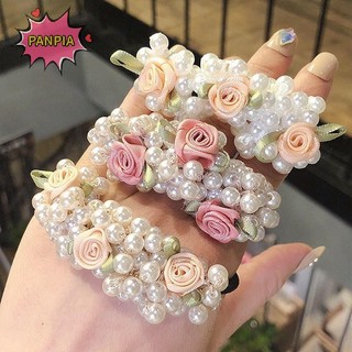 Pnpia Ngọc Trai Đính Hạt Tóc Scrunchies Đuôi Ngựa Dây Buộc Tóc Ngọc Trai Ngọt Ngào Co Giãn Dây Buộc Tóc Boutique