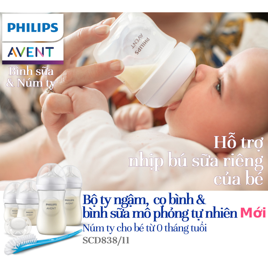 Mô tả Philips Avent Bộ Cọ Bình, Ty Ngậm Và Bình Sữa Thiết Kế Tự Nhiên Mới SCD838/11 - 1