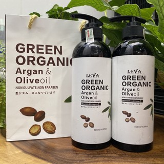 Dầu gội xả siêu mượt phục hồi LEVA Green Organic Argan & Olive oil ( hương nước hoa) 800mlx2 [ TN ]