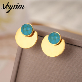 Bông tai vàng thanh lịch cổ điển SKYRIM với bông tai Sapphire cho bé gái và nữ