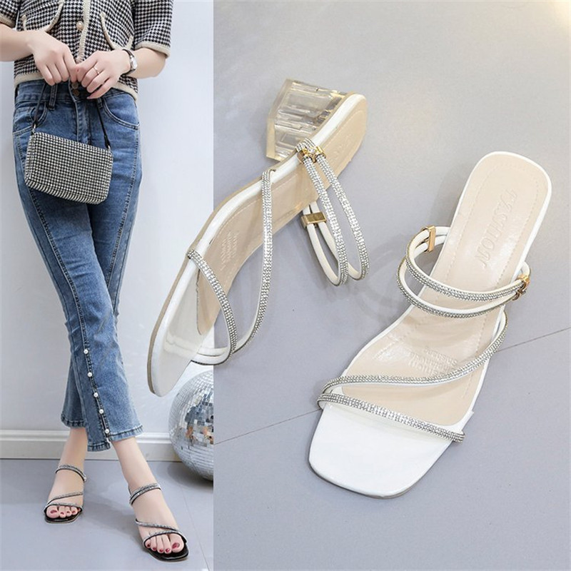 🔥Còn hàng🔥Giày sandal nữ cao gót mũi vuông xanh lá cây, trắng và đen（cỡ 37-40）