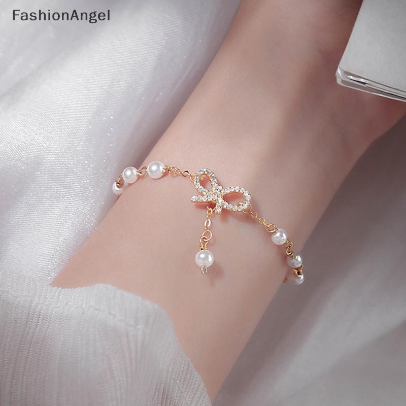 Fashionangel Thời Trang Nữ Nơ Ngọc Trai Vòng Tay Quyến Rũ Pha Lê Chất Lượng Cao Mỏng Dây Chuyền Vòng Tay Trang Sức Thời Trang Hello Girl Quà Tặng VN