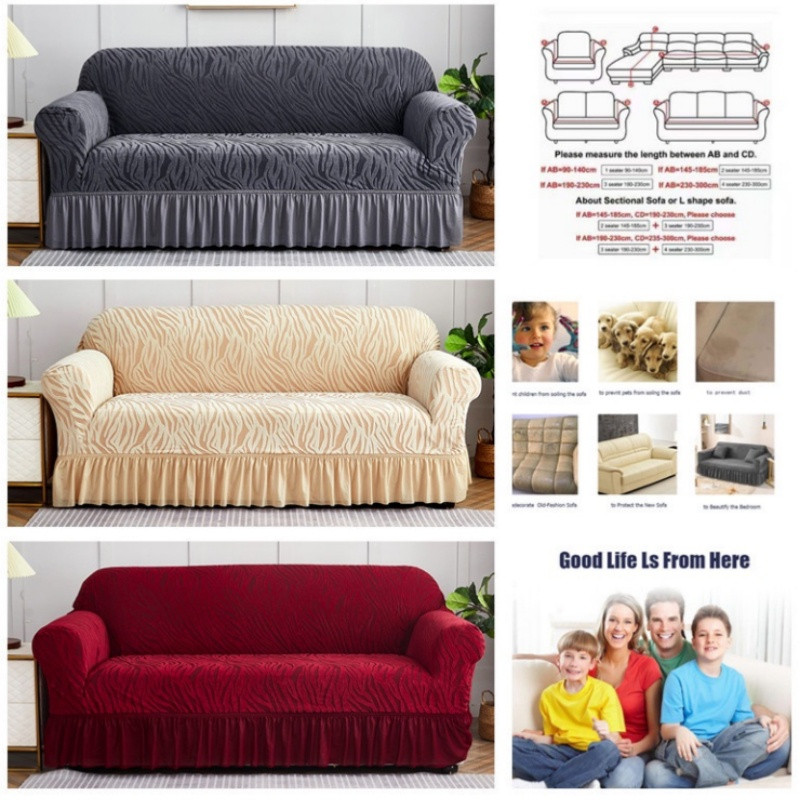 1/2/3/4 chỗ ngồi Vỏ ghế sofa，Bọc Ghế Sofa，bọc ghế sofa đơn，Vỏ ghế sofa phòng khách chống trượt với váy ren hình chữ L