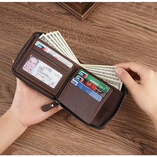 Da PU Nam Đơn Giản Phong Cách Ngắn Ví Đa Thẻ Ví Đựng Tiền Mặt Có Thể Gập Lại