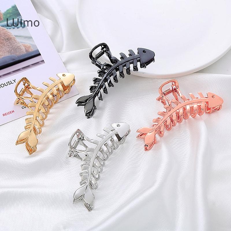 Luimo Kim Loại Lớn Vuốt Tóc Kẹp Xương Cá Không Đều Phong Cách Punk Bạc Barrettes Nữ Phụ Kiện Tóc SBS