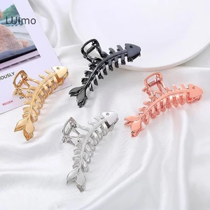 Luimo Kim Loại Lớn Vuốt Tóc Kẹp Xương Cá Không Đều Phong Cách Punk Bạc Barrettes Nữ Phụ Kiện Tóc SBS
