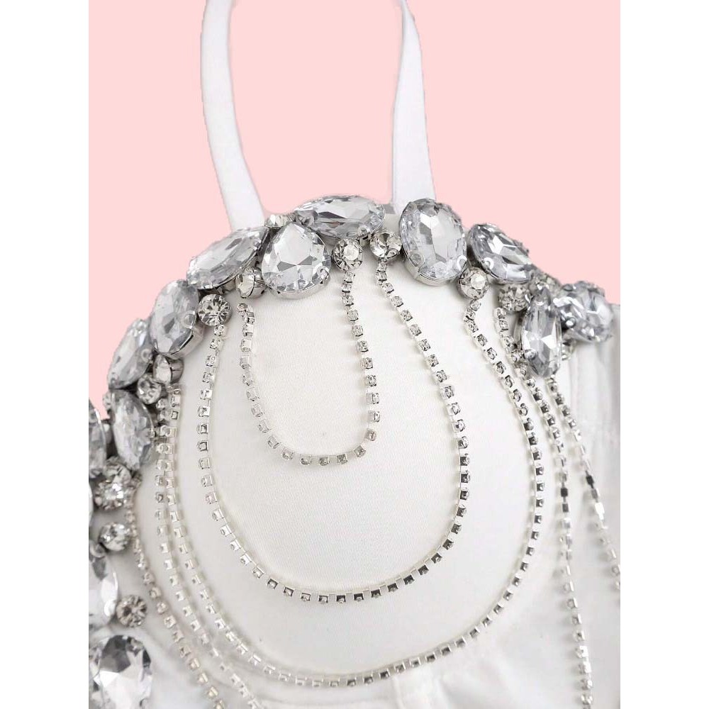 Dây Xích Trắng Kim Cương Gợi Cảm Corset Thiết Kế Cảm Giác Châu Âu Phong Cách Mỹ Mặc Bên Trong Cao Cấp Bên Ngoài Mặc Áo Ngực Xương Cá