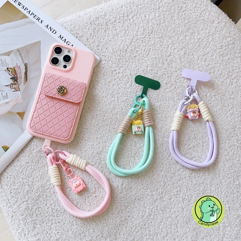 Dây đeo điện thoại hoạt hình dễ thương, chống mất, cổ tay ngắn, kèm mặt dây chuyền
