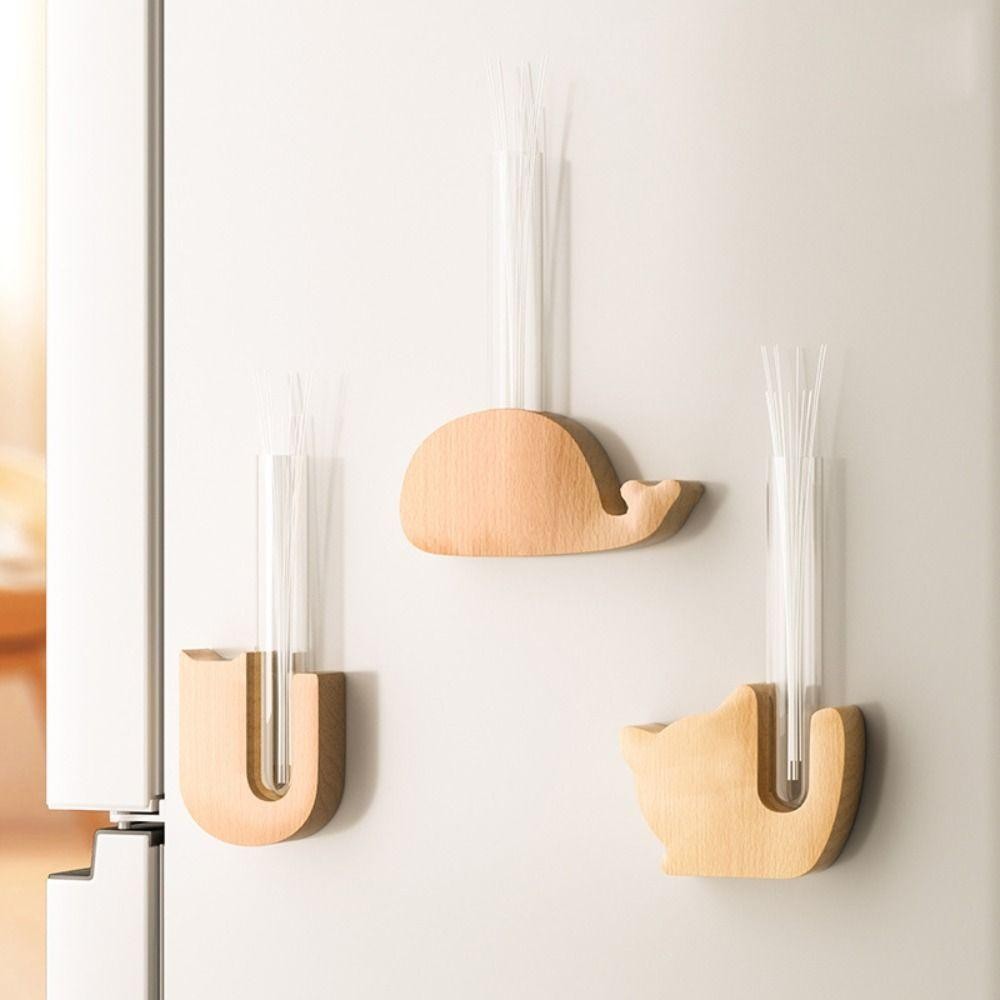 Bình hoa ống thử nghiệm CATIYAHA, Bình hoa mô phỏng bằng gỗ DIY, Nam châm tủ lạnh sáng tạo Trang trí tường từ tính Cây cảnh Mini