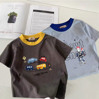 Áo thun ngắn tay in hoạt hình trẻ em cotton nguyên chất mới mùa hè, rộng rãi, mỏng, phong cách Hàn Quốc cho bé trai và bé gái