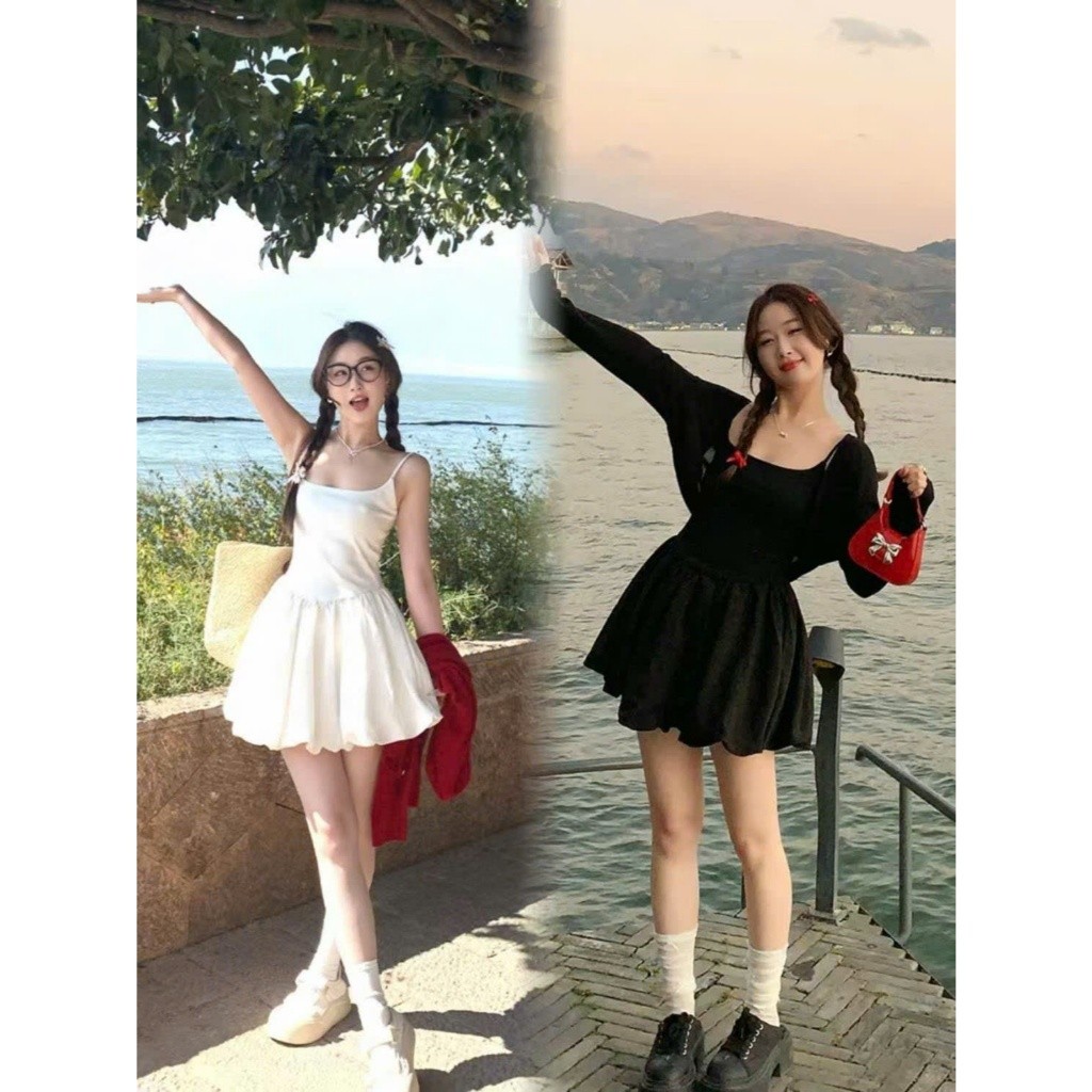 Đầm váy hai dây nữ mùa hè dáng ngắn thiết kế bồng xòe siêu tôn dáng phong cách trẻ trung XIMIXI SP293