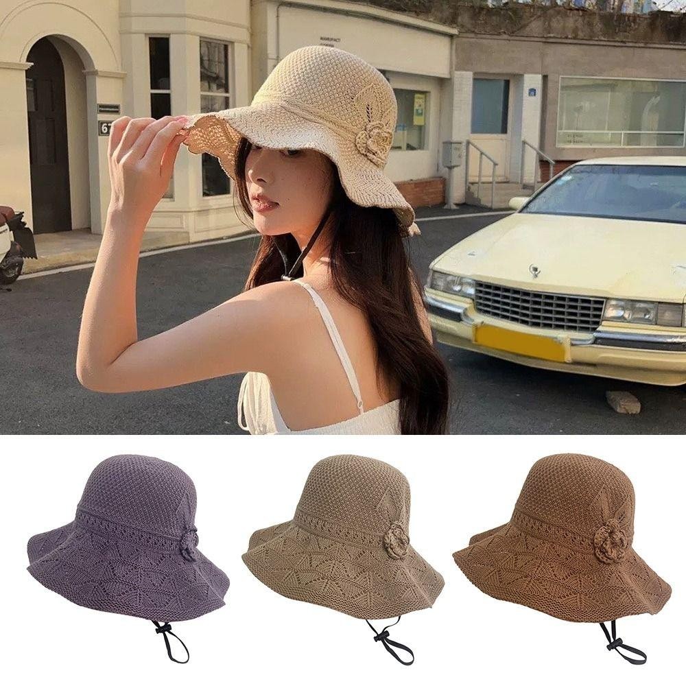 [Vận chuyển nhanh] Mũ đan SIMPLEAID, Mũ xô thoáng khí có thể gập lại, Chống tia cực tím Vành rộng Mũ ngư dân Cô gái