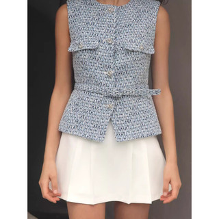 Áo gile Zara made in Morocco tweed màu xinh hồng xanh