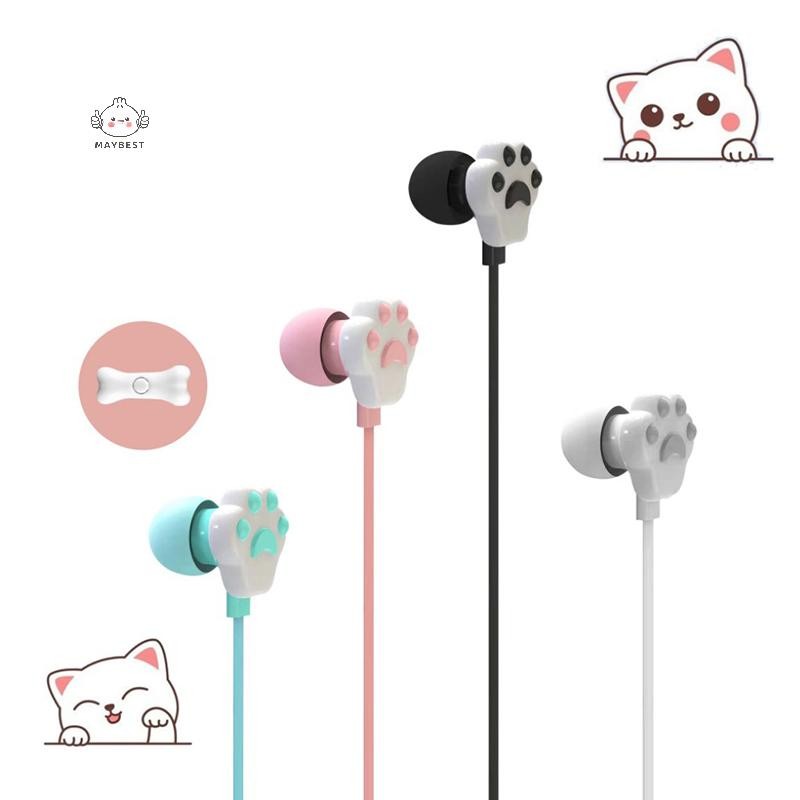 Tai nghe có dây 3,5 mm có thể dành cho bé gái Tai nghe nhét tai Paw dễ thương có Mic Gaming Tai nghe nhét tai âm nhạc nổi cho {VN}