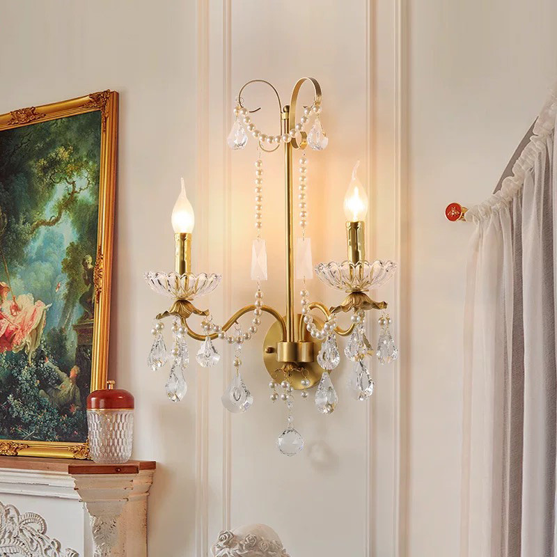 Phong Cách Trung Cổ Giả Nến Kim Loại Sconce, Đèn Tường Pha Lê Sáng Tạo, Phòng Ngủ Phòng Khách Cầu Thang Đèn Trang Trí