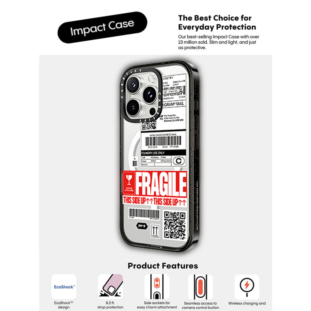 Casetify X FRAGILE Tác Động Từ Hút Cứng Acrylic Ốp Lưng Cho Apple IPhone 12 13 14 15 16 Pro Max Plus Có Hộp