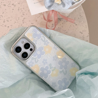 [Sheren] Vỏ điện thoại iPhone Gilt Blue Flower Thích hợp cho i16 15 14 13 12 11 pro max Vỏ bảo vệ chống sốc