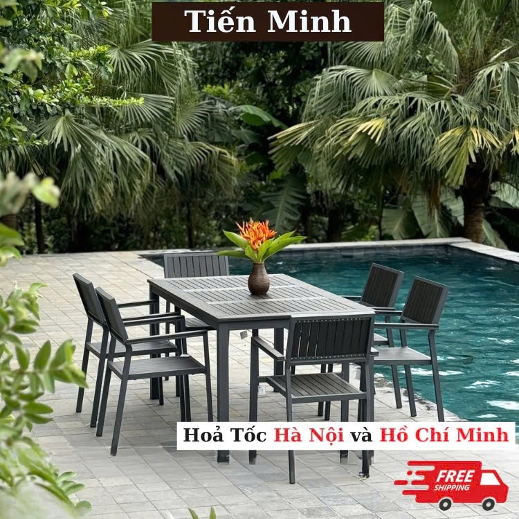 Bộ Bàn Ghế Sân Vườn Ngoài Trời HCN Nhôm Đúc D160 - Bàn Ghế Ban Công Chắc Chắn, Sang Trọng - TM60