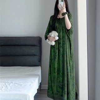 M-4XL Size Lớn Váy Ngủ Nữ [2227 Kích Thước Cực Lớn 150kg Mới Phong Cách Trung Hoa Phong Cách Quốc Gia Váy Ngủ Nữ Xuân Thu Cao Cấp Rời Bộ Đồ Ngủ Nhà Váy Dài Trung Bình Quần Áo Nữ