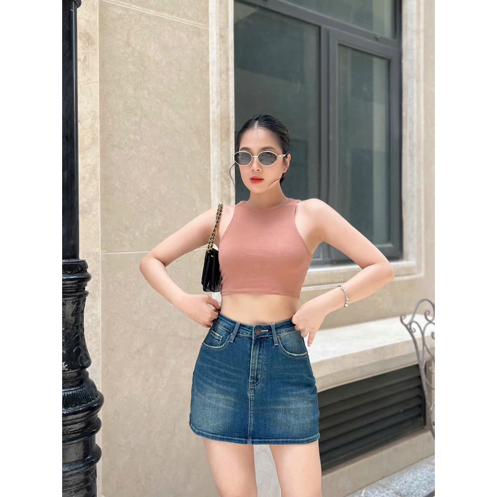 Ảnh TTTHAO - Chân Váy Jeans Cao Cấp, Siêu Mát, Co Giãn Chữ A Dáng Ngắn 34cm Hàng VNXK J8 3