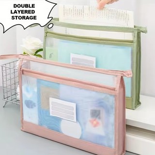 Túi lưu trữ A4 hai lớp Túi dây kéo lưới hai lớp Hộp đựng hồ sơ A4 Văn phòng trường học Tổ chức tài liệu dễ dàng
