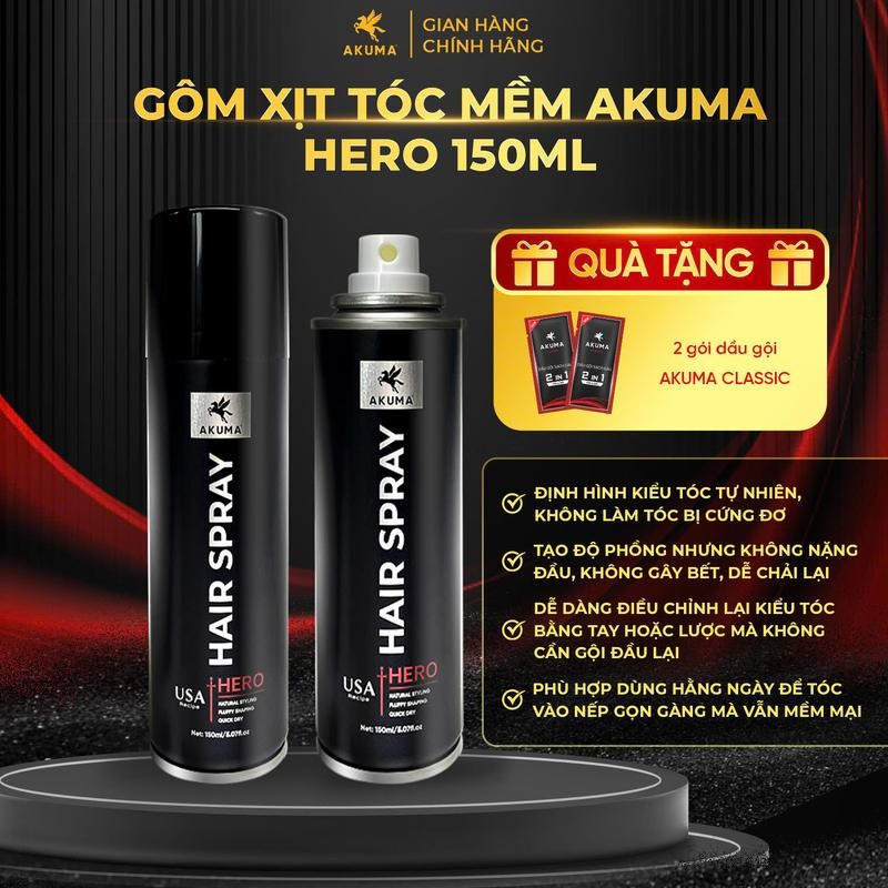 Ảnh Gôm xịt tóc mềm AKUMA HERO 150ml tạo độ phồng tự nhiên, giữ nếp tạo kiểu, không gây bết và nặng tóc. 2