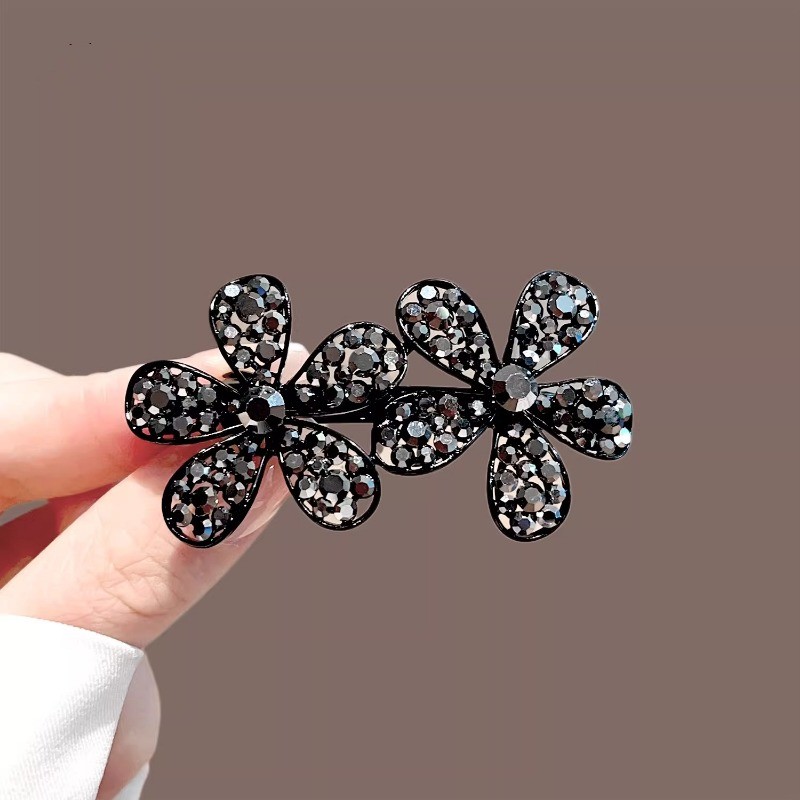 MAUROPOLI Kẹp tóc hoa đính kim cương giả đen cao cấp, kẹp mùa xuân, kẹp nửa đầu cho nữ