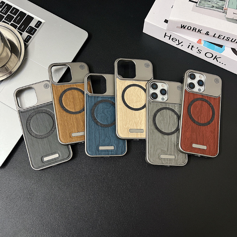 Dành Cho Từ Tính Sang Trọng Màu Trơn Hạt Gỗ Không Viền Hương Liệu Ốp Lưng Điện Thoại iPhone 17 16 Pro Max 14 12 13 15 Pro Max