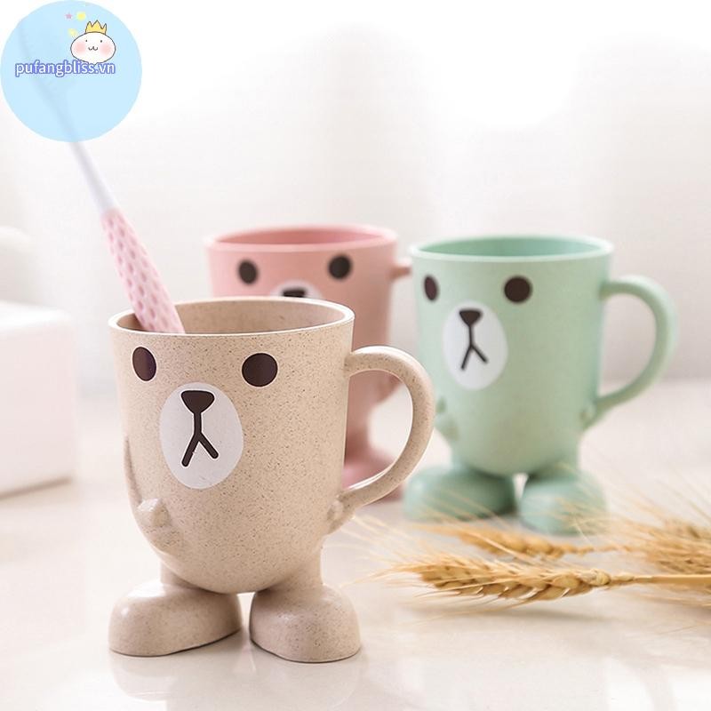Pufangbliss Nhà Phòng Tắm Tumbler Nước súc miệng Cốc Lúa Mì Rơm Hoạt Hình Động Vật Bàn Chải Đánh Răng Cốc VN
