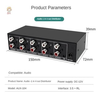 Bộ chia âm thanh TWE 1 trong 4 ra L / Aux Bộ chia âm thanh nổi 1X4 Bộ phân phối âm thanh cho PC DVD Loa Splitte VN