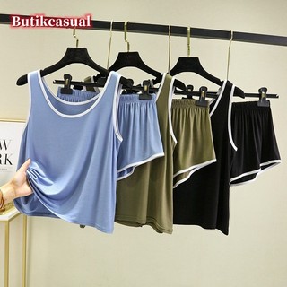 Phụ Nữ Modal Cotton tank top Set Loose Casual Lounge Mặc Bộ Đồ Ngủ Bộ Đồ Ngủ Không Tay Áo Quần Short