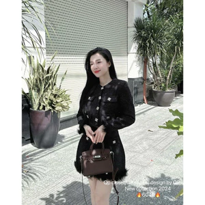 Set dạ tay lông + chân lông khuy bạc - QP Closet BYJOLIE