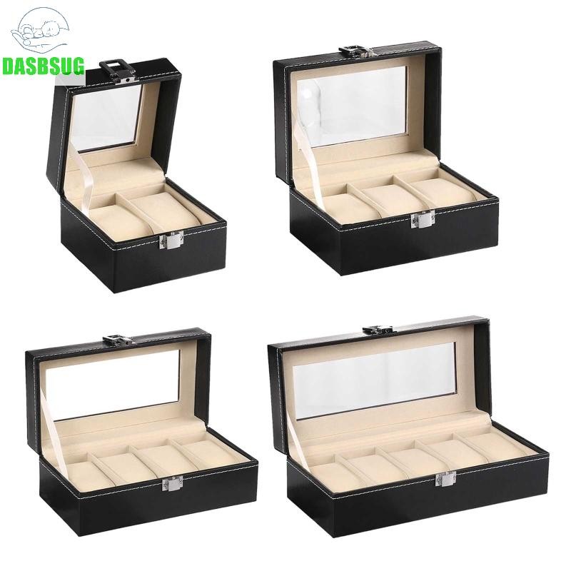 Dasbsug 2 3 4 5 Khe Cắm Hộp Đồng Hồ Da PU Có Thể Khóa Màn Hình Đồng Hồ Hộp Bảo Quản Có Kính Top Trang Sức Có Thể Điều Chỉnh Organiz
