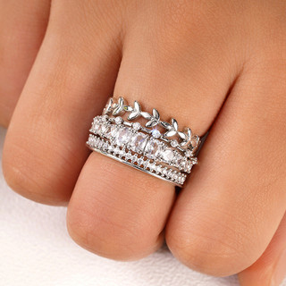 S925 Bạc 5 Mảnh Bộ Nhẫn Zircon Đơn Giản Trang Sức Thời Trang Quà Tặng Nữ