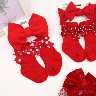 Mg-baby Girls Tất Giáng Sinh Trái Tim / Chấm / Kẻ Sọc Nơ Tất Tập Đi Trẻ Em Dressy Tất Ngắn Trẻ Em Mùa Thu Tất Công Chúa Có Băng Đô