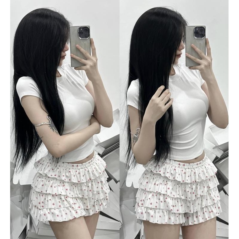 Quần Váy 4 Tầng Dáng Ngắn Lưng Thun Dễ Thương Họa Tiết Hoa Nhí Nhiều Màu-Q088