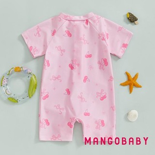 Mg-toddler Girl Rash Guard Đồ bơi anh đào / nơ in dây kéo tay ngắn có khóa kéo lên Bộ đồ tắm