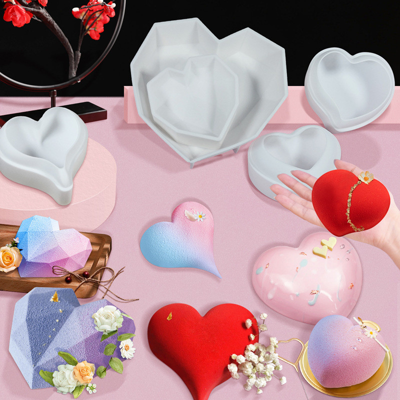 Diy Hình Trái Tim Pháp Bánh Mousse Khuôn Silicon 4 Inch 6 Inch 8 Inch Kim Cương Hình Trái Tim Giọt Nước Hình Trái Tim Chocolate Jelly Dụng Cụ Nướng Bánh