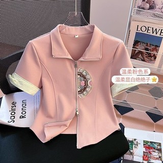 Áo Phông Ngắn Tay Áo Cardigan nữ cổ đứng thêu phong cách Trung Quốc phong cách Trung Quốc mới với cảm giác thiết kế mẫu mới mùa hè 2024